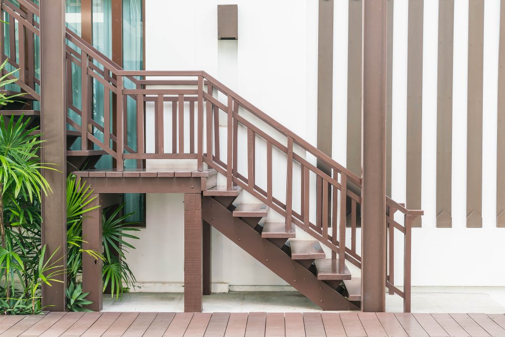 Wooden Handrail with Glass Panels
